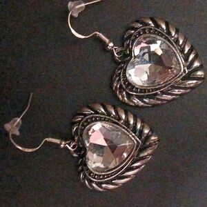 Silver Rhinestone Heart Earrings